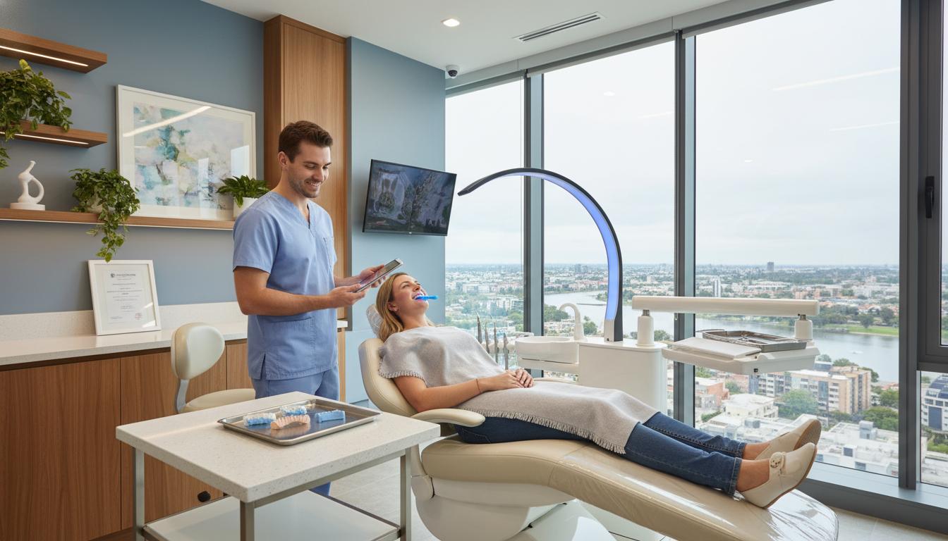 A bright and modern dental surgery in Parramatta, showing a professional whitening setup and a welcoming atmosphere for patients.