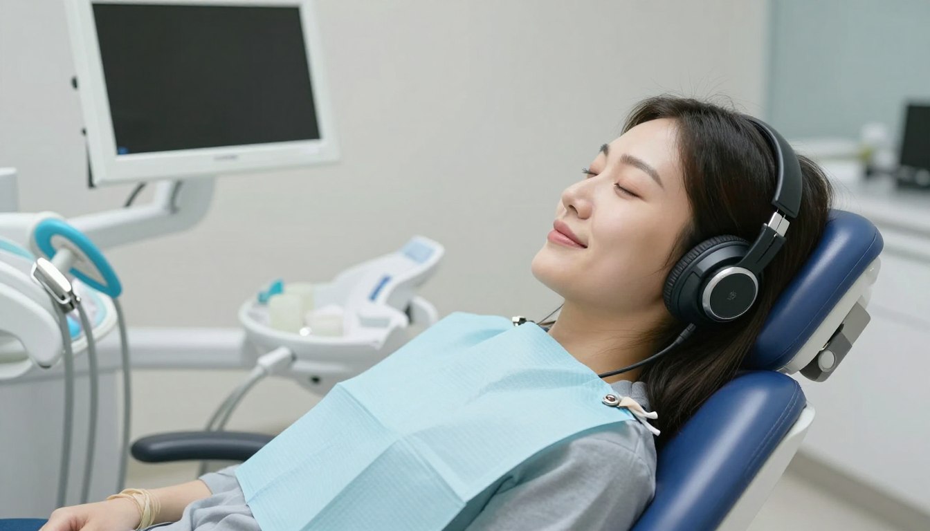 Calm patient relaxing in dental chair