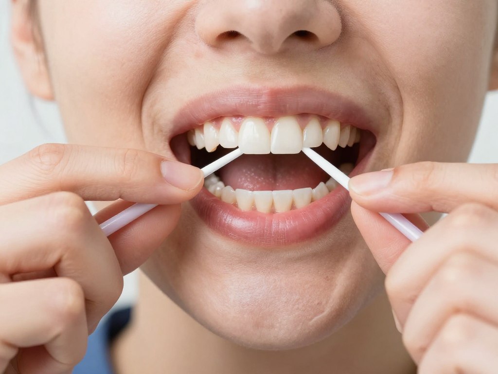 Close-up demonstration of proper flossing technique