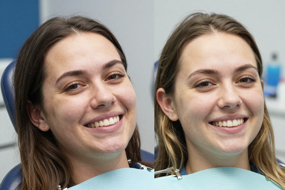 Confident patient smiling after successful anti-wrinkle treatment at dental practice
