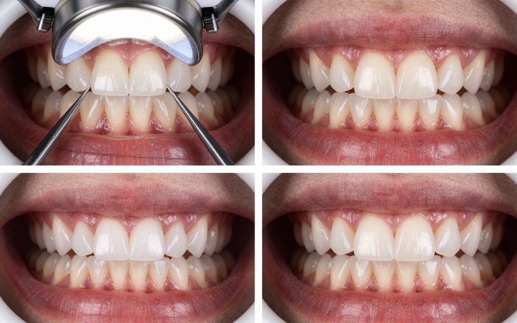 Cosmetic dentistry smile transformation showing veneers application process