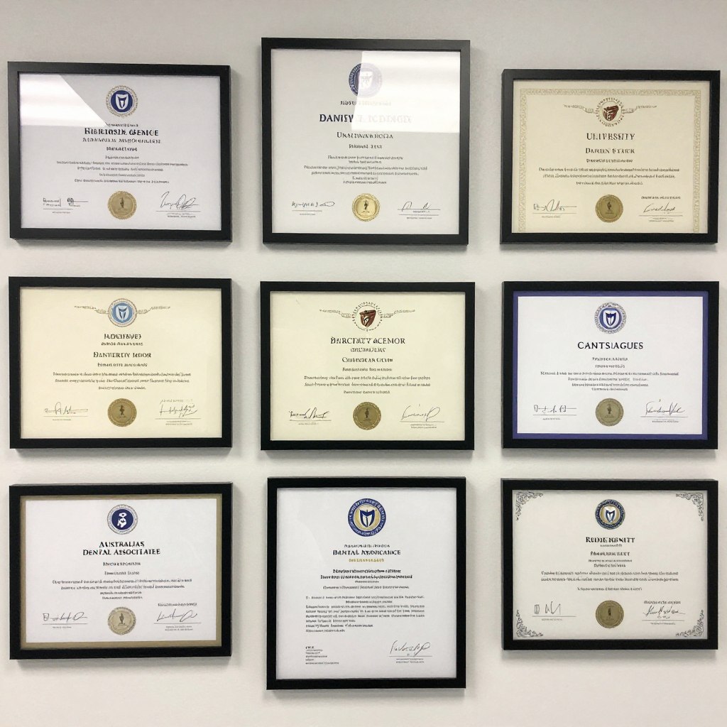 Dental certificates and credentials displayed
