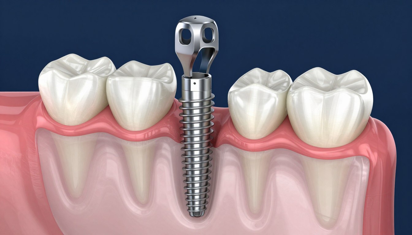 Dental implant procedure 3D visualization showing implant components