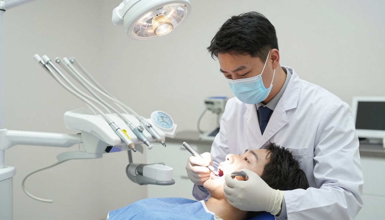 Dental professional examining patient wisdom teeth with modern equipment
