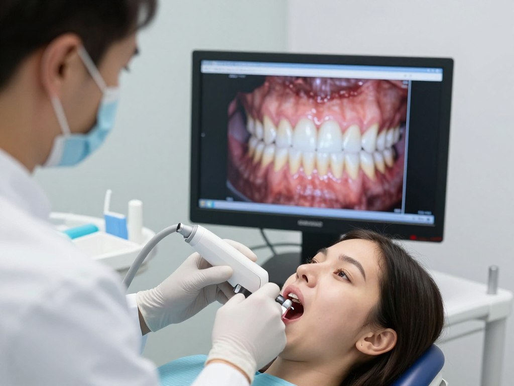 Dentist using intraoral scanner for digital impressions
