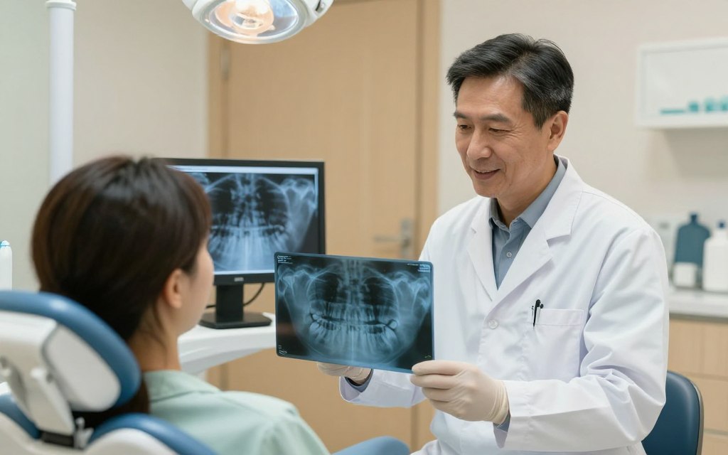 Friendly dental consultation between dentist and patient discussing treatment