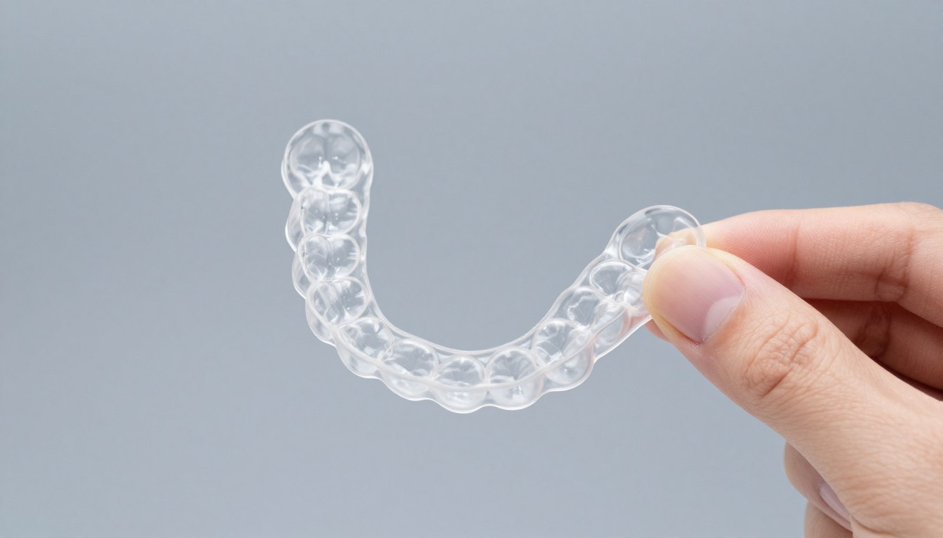 Invisalign clear aligners being held up