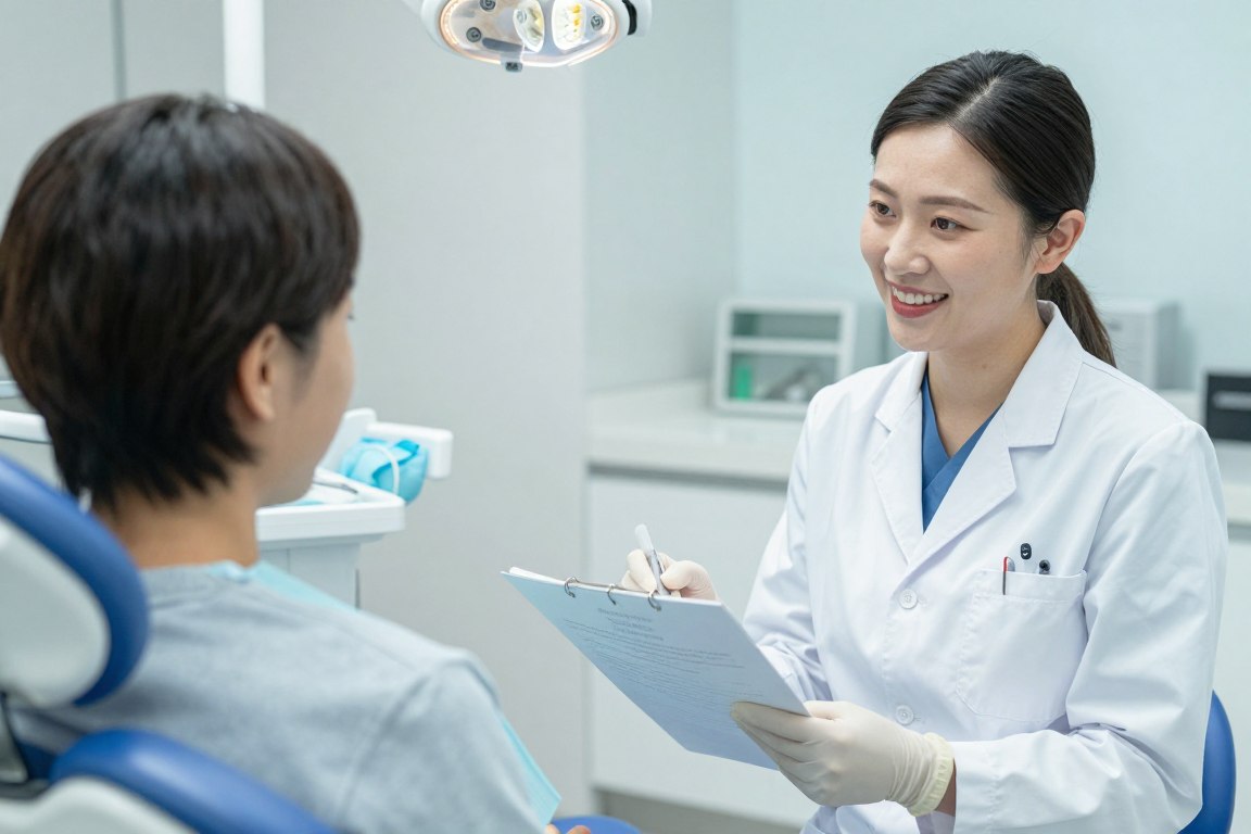 Patient receiving aftercare instructions following anti-wrinkle injection treatment