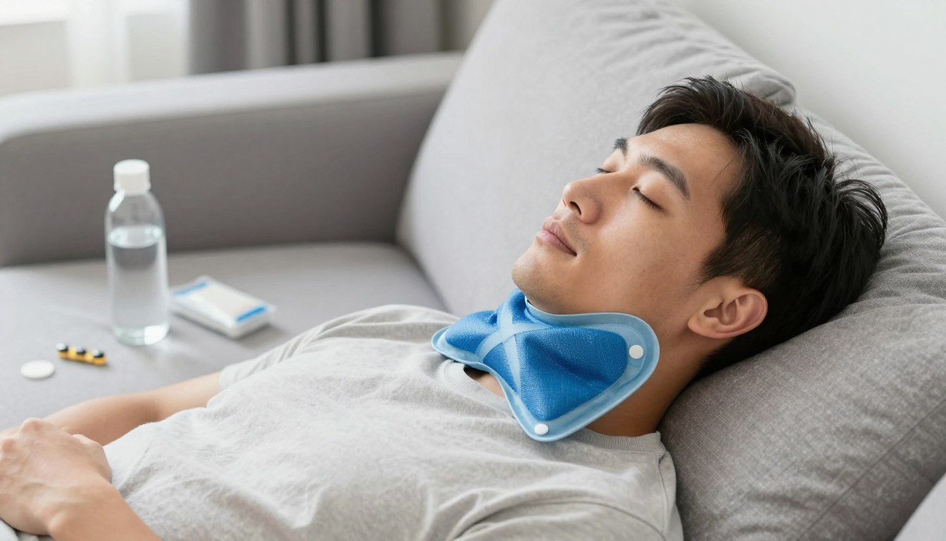 Patient resting comfortably during wisdom teeth recovery at home