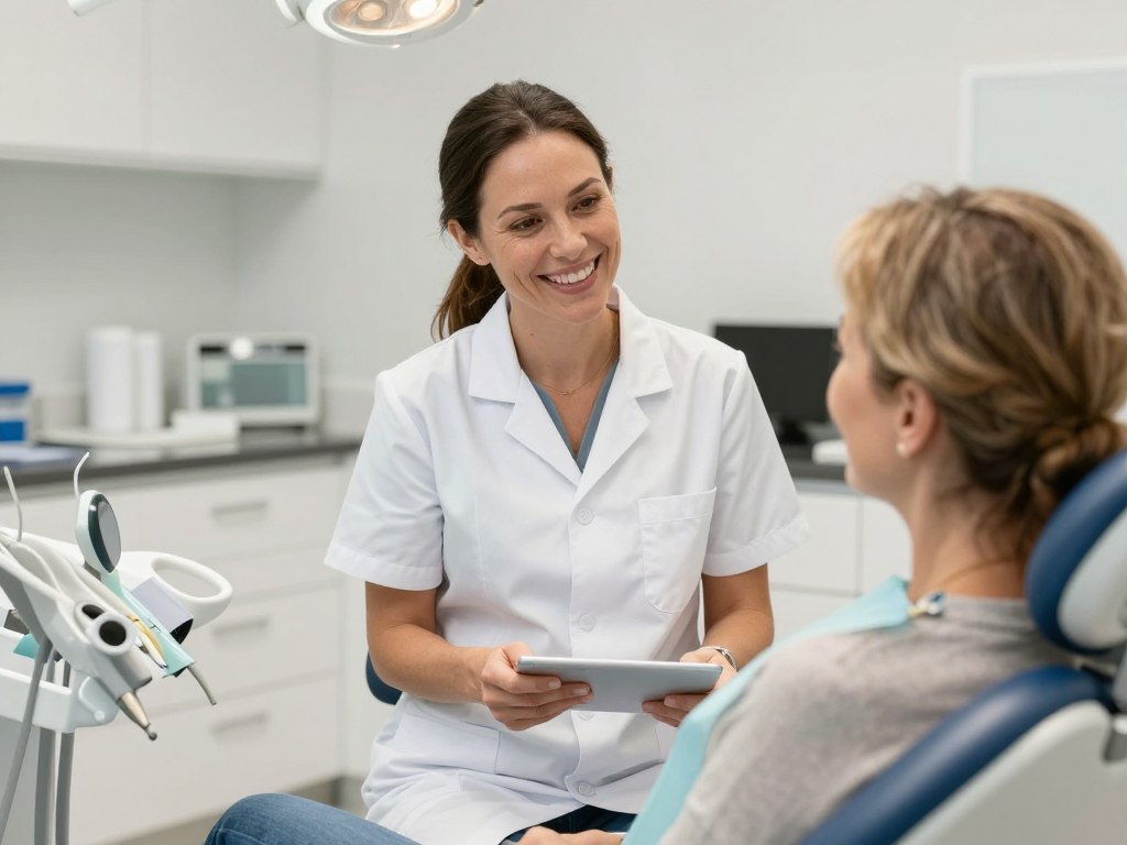 Professional dental practitioner consulting with patient about anti-wrinkle treatment options