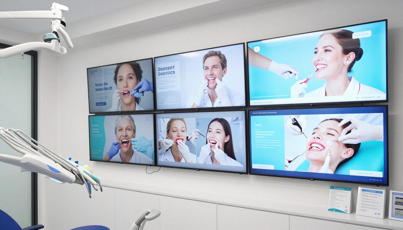 Range of dental treatments and procedures displayed on modern clinic screens