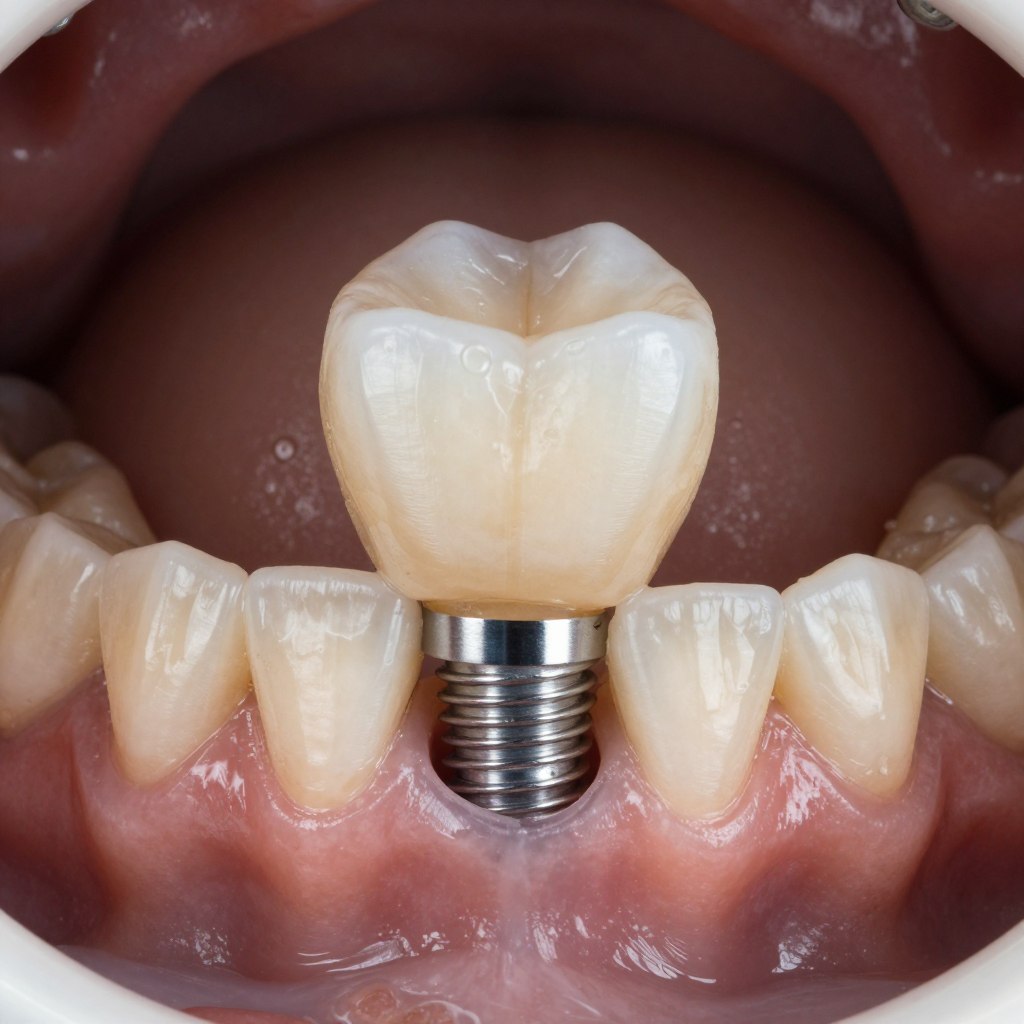 Single dental implant with crown restoration
