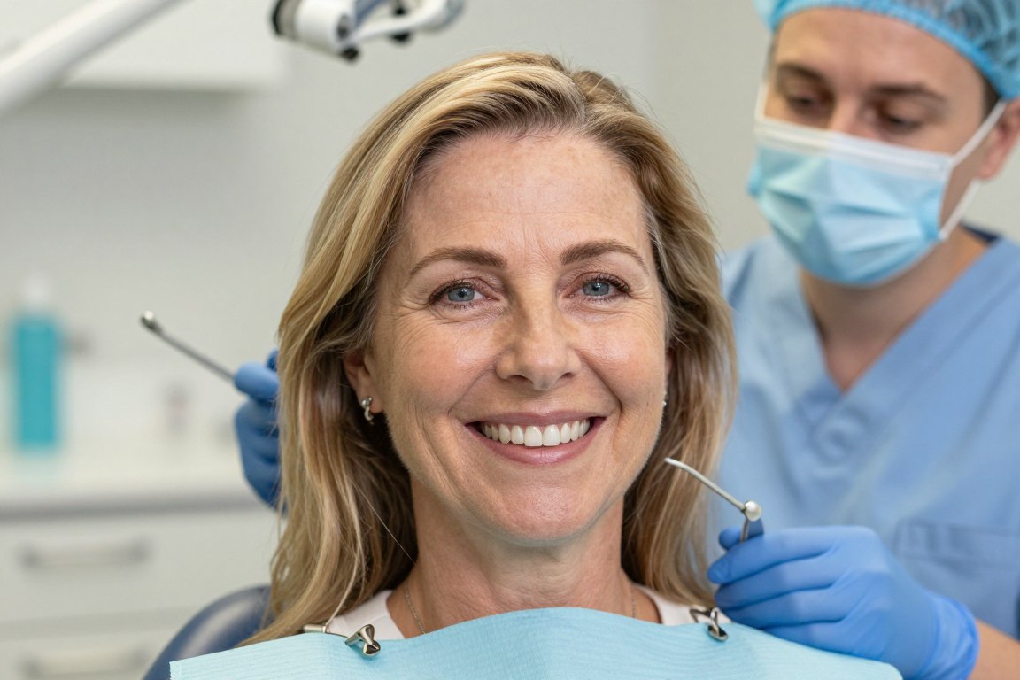 Smiling patient showing satisfaction after receiving anti-wrinkle treatment at dental practice