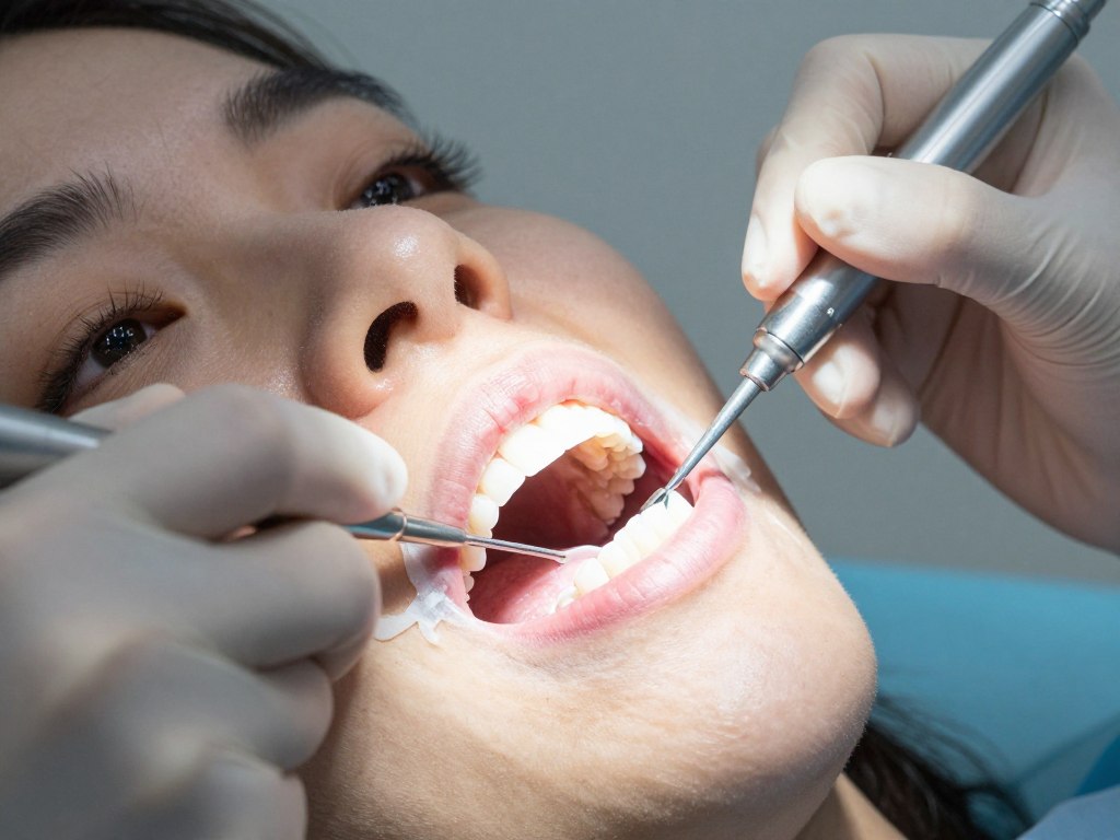 Teeth whitening procedure being performed