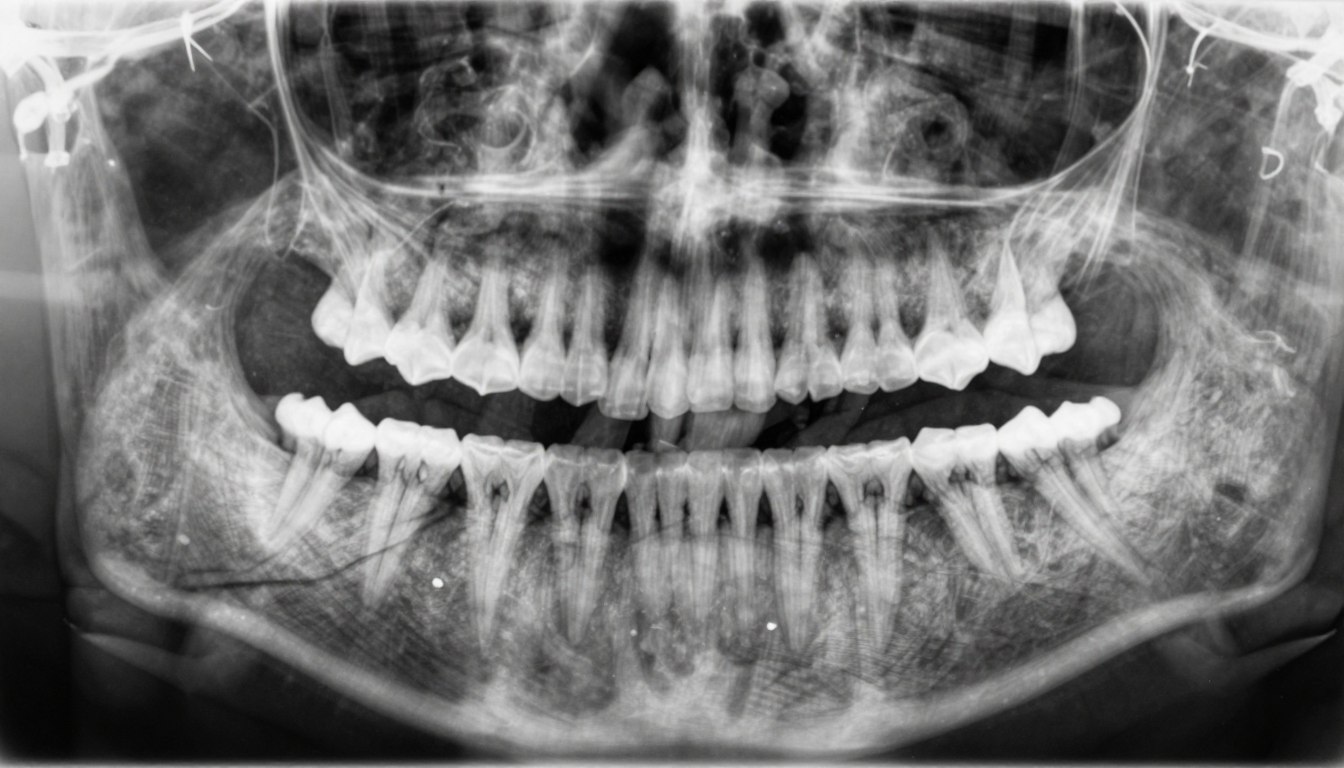 X-ray showing impacted wisdom teeth requiring extraction