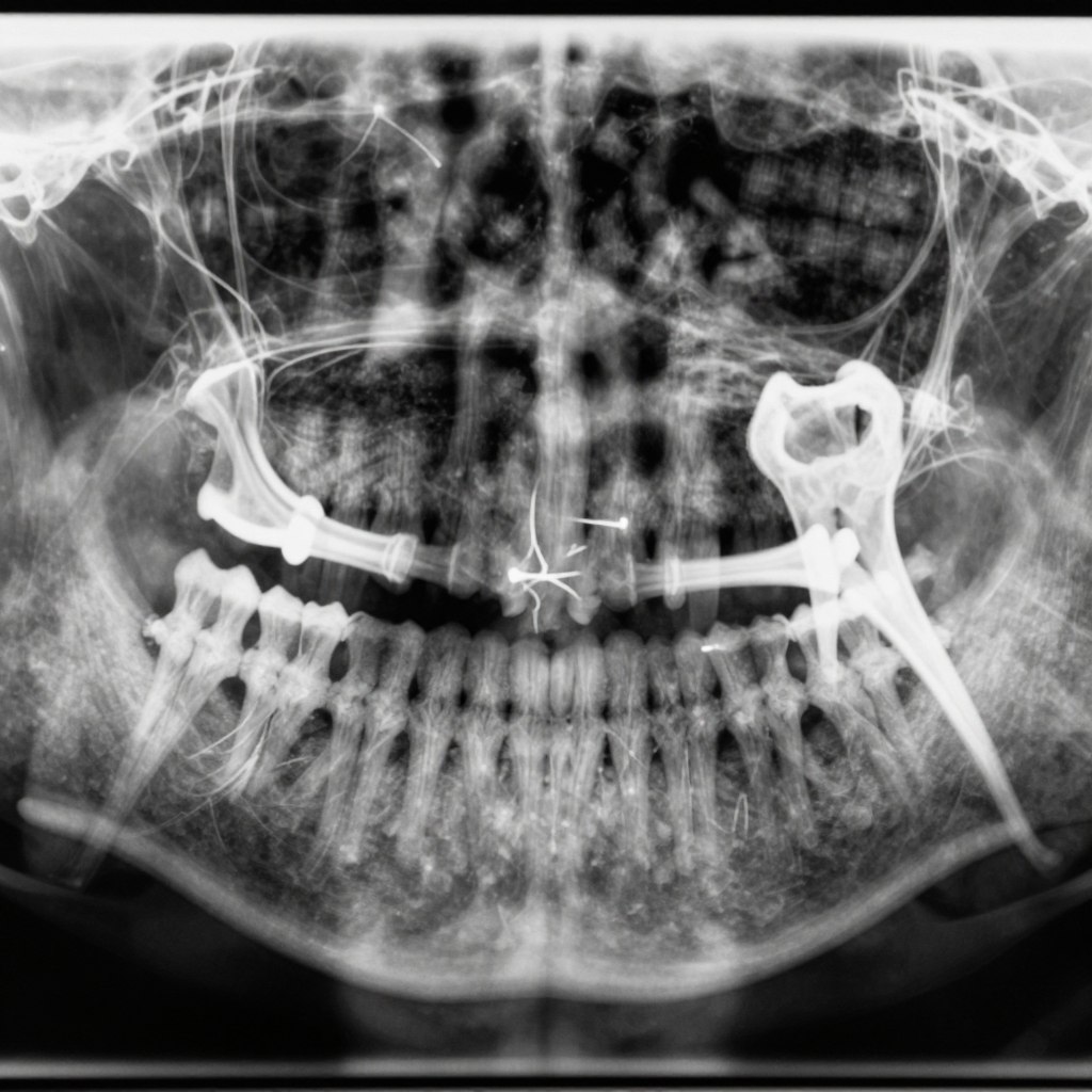 X-ray showing impacted wisdom tooth angle