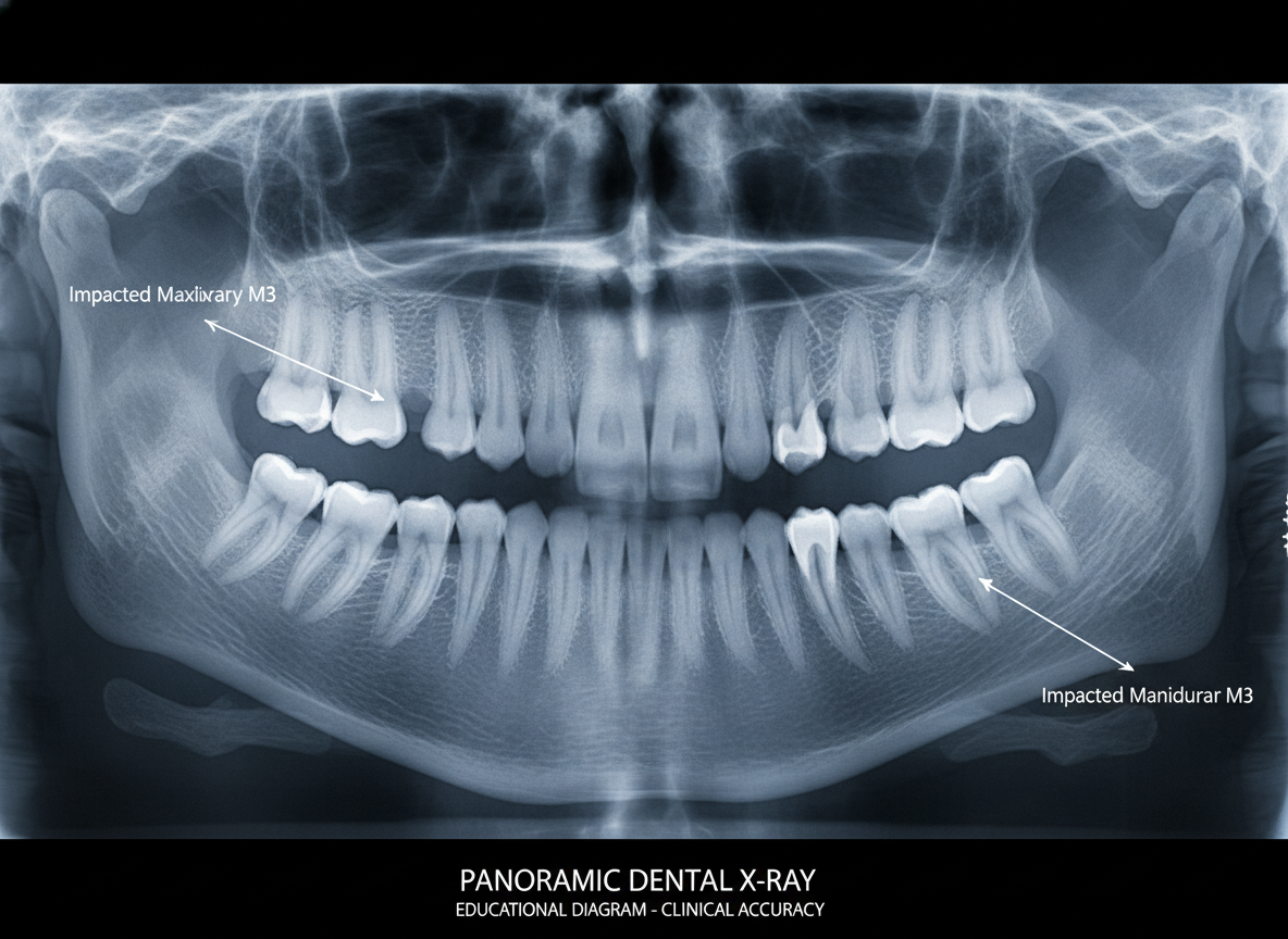 dental x-ray showing impacted wisdom teeth