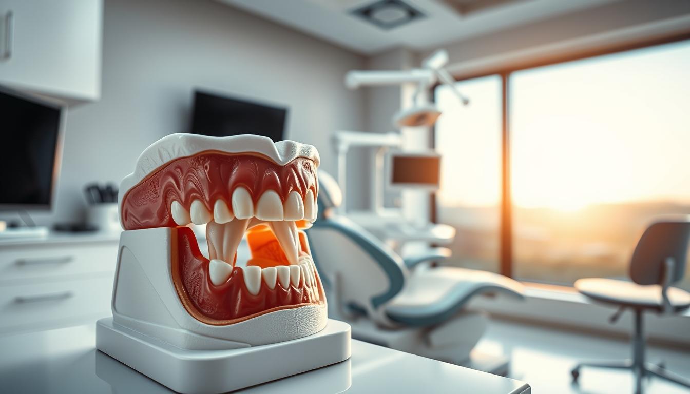 A close-up view of a dental clinic environment showcasing wisdom teeth removal. In the foreground, feature an articulate dental model illustrating impacted wisdom teeth, with detailed textures and realistic anatomy. In the middle ground, depict a modern, well-lit dental examination room with sleek dental instruments and a comfortable dental chair, emphasizing cleanliness and professionalism. In the background, soft focus on a serene landscape view through a large window, lit by natural daylight, establishing a calm atmosphere. The mood should be reassuring and informative, reflecting the expertise of "my smile doctors" in wisdom tooth removal. The lens should create a soft depth of field, directing focus towards the dental model while providing a warm, inviting ambiance. A close-up view of a dental clinic environment showcasing wisdom teeth removal. In the foreground, feature an articulate dental model illustrating impacted wisdom teeth, with detailed textures and realistic anatomy. In the middle ground, depict a modern, well-lit dental examination room with sleek dental instruments and a comfortable dental chair, emphasizing cleanliness and professionalism. In the background, soft focus on a serene landscape view through a large window, lit by natural daylight, establishing a calm atmosphere. The mood should be reassuring and informative, reflecting the expertise of "my smile doctors" in wisdom tooth removal. The lens should create a soft depth of field, directing focus towards the dental model while providing a warm, inviting ambiance.