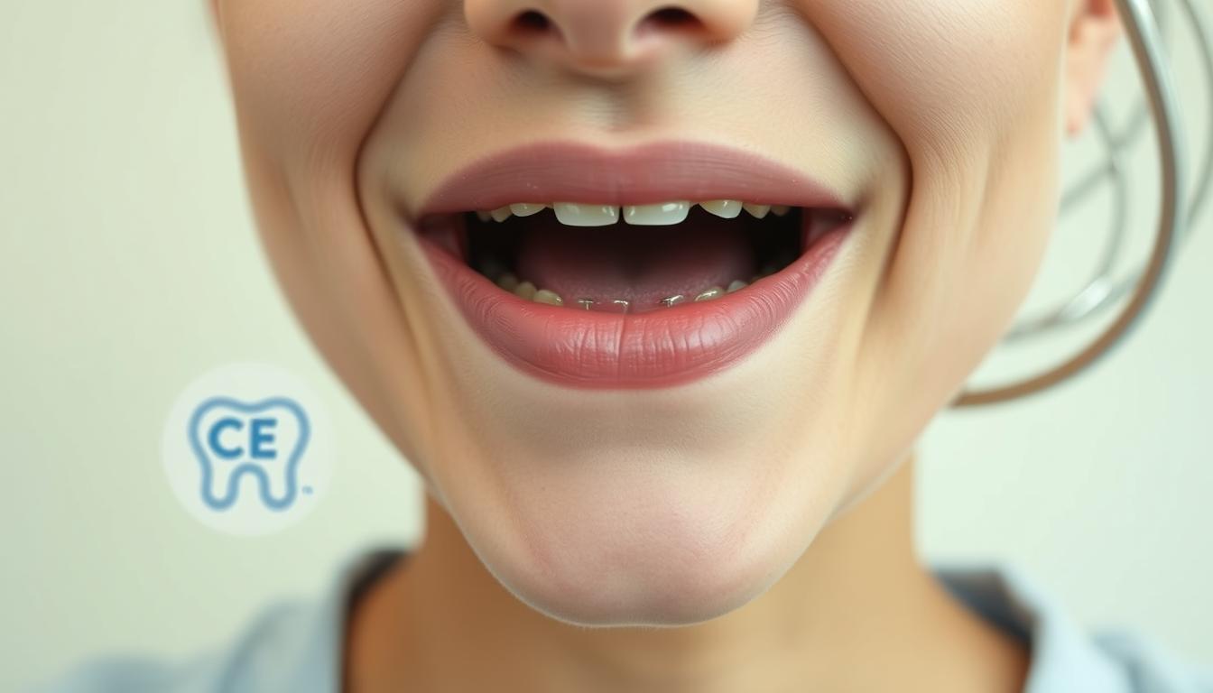 A close-up view of a patient's mouth post-dental extraction, showcasing careful aftercare. In the foreground, a gently smiling individual with a clean, professional appearance, dressed in comfortable, modest clothing. The focus is on their slightly open mouth, revealing sutures and swollen gums, ensuring a depiction of proper post-procedure care. In the middle ground, dental care instructions such as ice packs and soft foods are represented subtly, enhancing the recovery theme. The background should be a light, neutral color, conveying a calm and clinical atmosphere. Soft, diffused lighting highlights the subject, creating an inviting yet informative tone. The angle should capture the mouth at a slight tilt, emphasizing the care process without any distractions. A close-up view of a patient's mouth post-dental extraction, showcasing careful aftercare. In the foreground, a gently smiling individual with a clean, professional appearance, dressed in comfortable, modest clothing. The focus is on their slightly open mouth, revealing sutures and swollen gums, ensuring a depiction of proper post-procedure care. In the middle ground, dental care instructions such as ice packs and soft foods are represented subtly, enhancing the recovery theme. The background should be a light, neutral color, conveying a calm and clinical atmosphere. Soft, diffused lighting highlights the subject, creating an inviting yet informative tone. The angle should capture the mouth at a slight tilt, emphasizing the care process without any distractions.