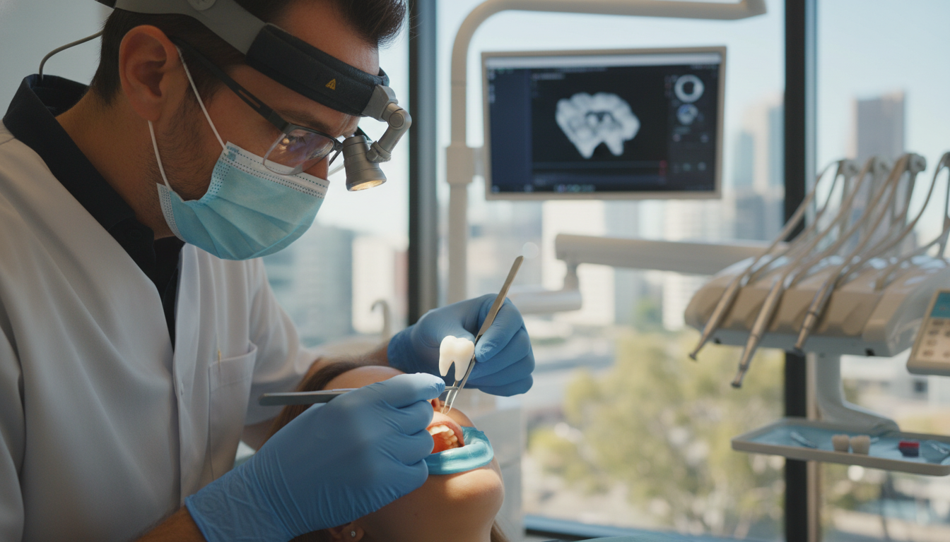Dental crown being placed on patient tooth at My Smile Doctors Parramatta