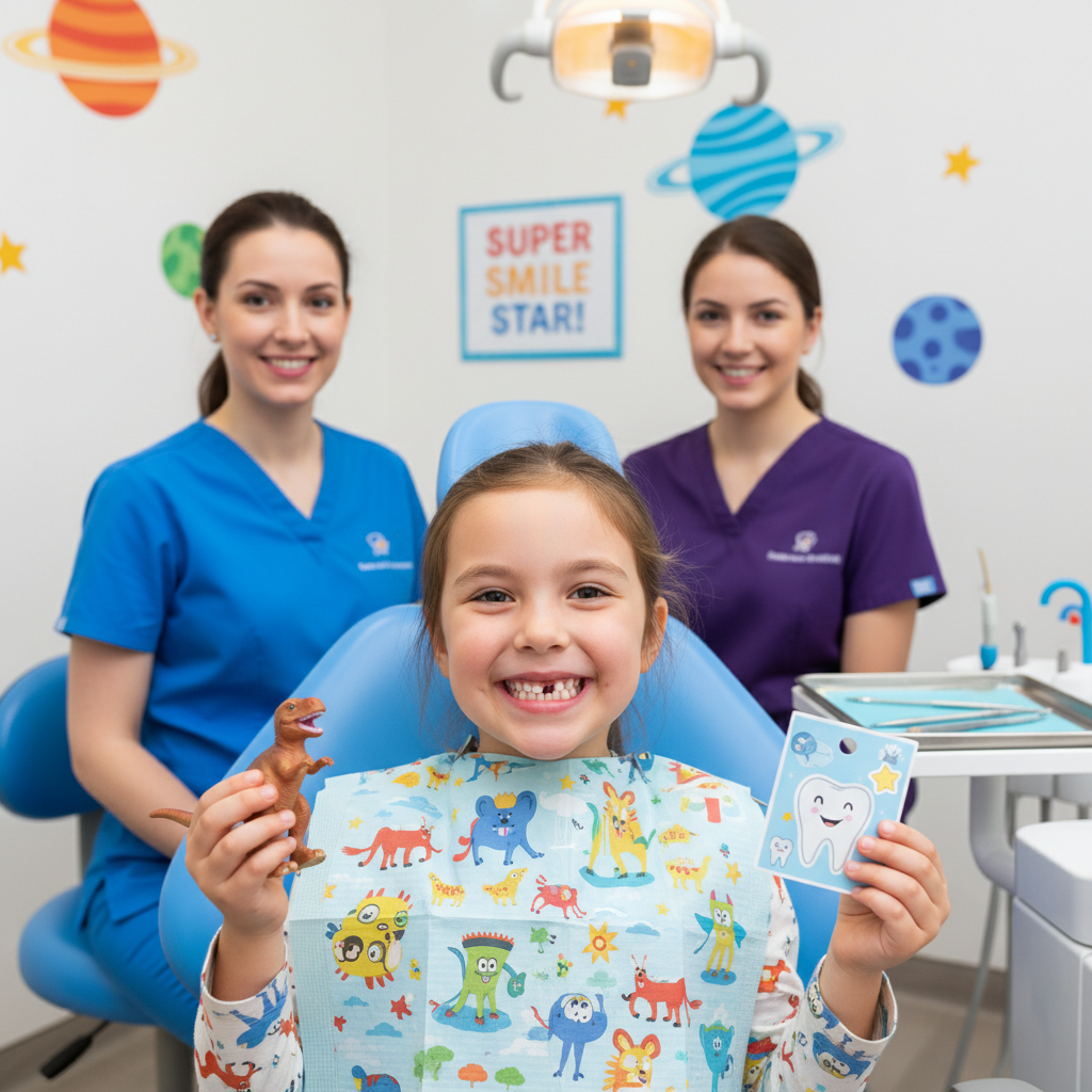 Happy child showing healthy smile after dental checkup at My Smile Doctors