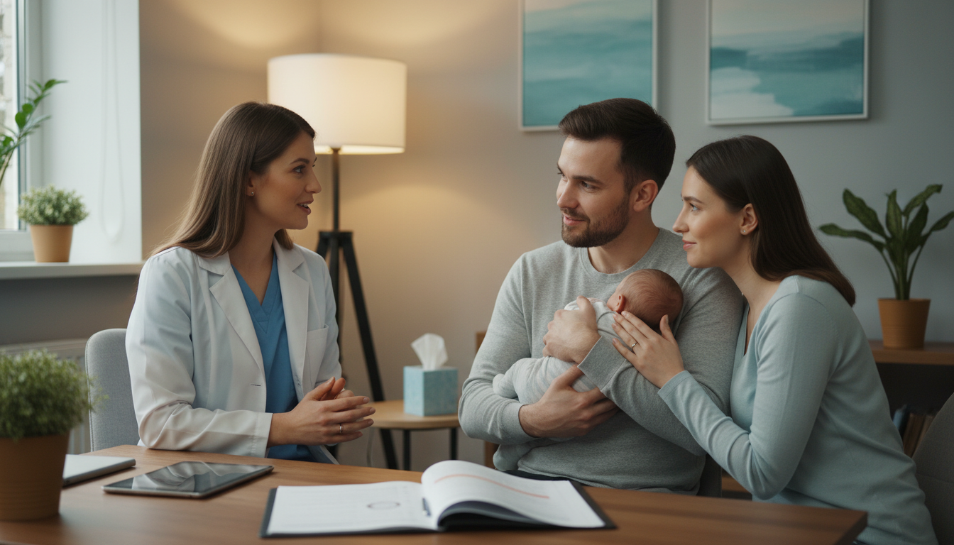 Parents receiving emotional support and guidance during tongue tie consultation