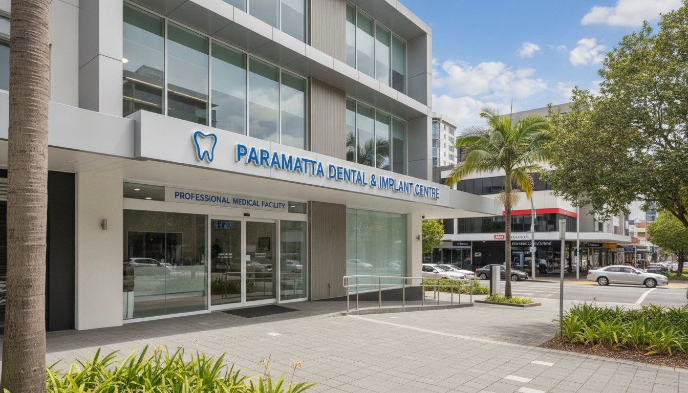 dental clinic exterior in Parramatta business district dental clinic exterior in Parramatta business district