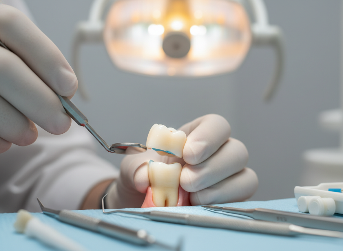 dental crown being fitted on patient tooth dental crown being fitted on patient tooth