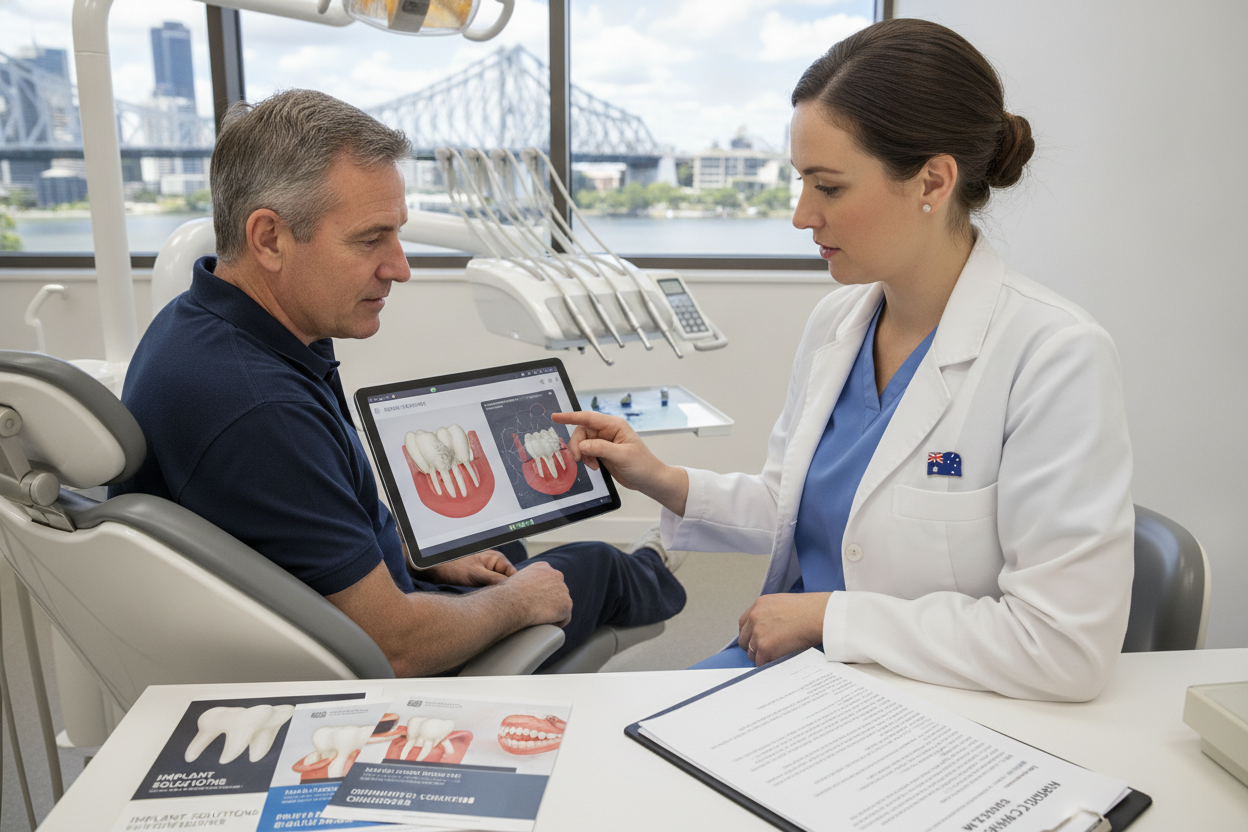 dentist explaining treatment options to patient with visual aids dentist explaining treatment options to patient with visual aids