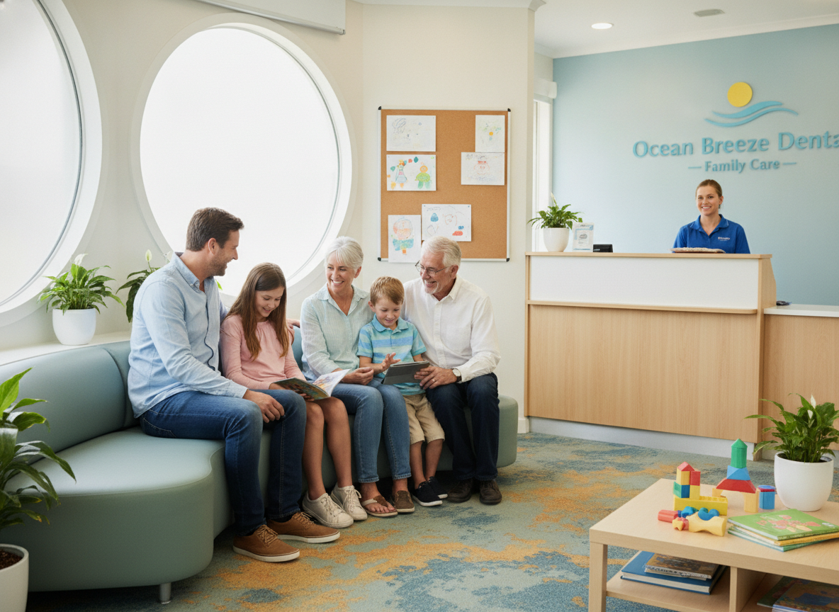 family receiving dental care together in clinic family receiving dental care together in clinic