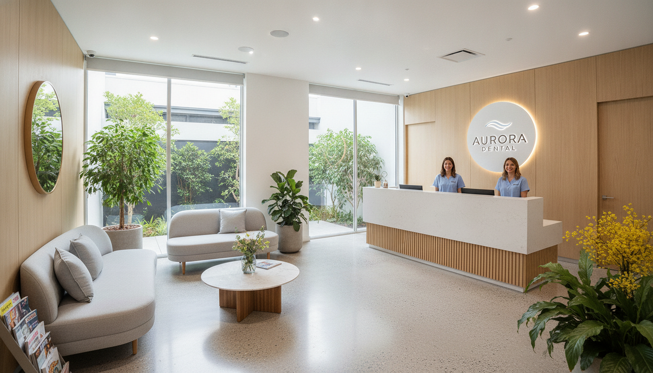modern dental clinic reception area in Parramatta with comfortable waiting room