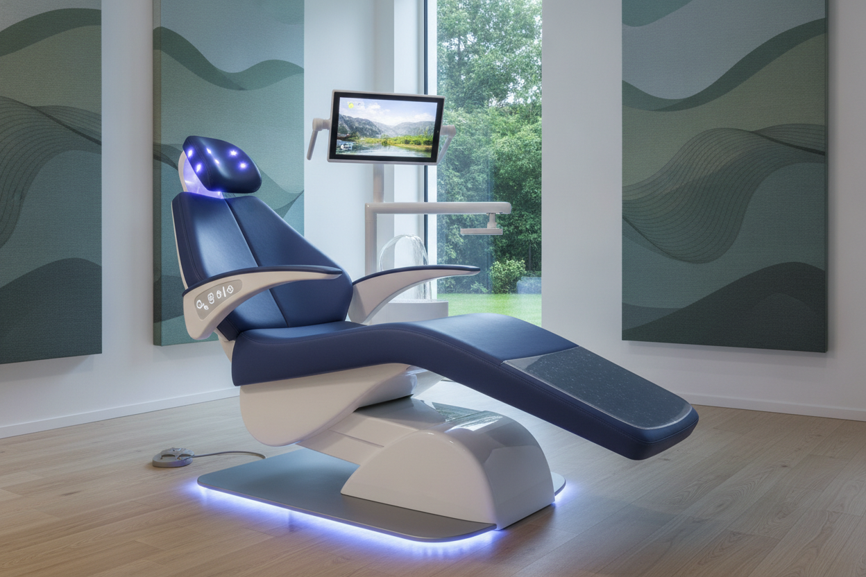 Comfortable dental chair with modern patient comfort features Comfortable dental chair with modern patient comfort features