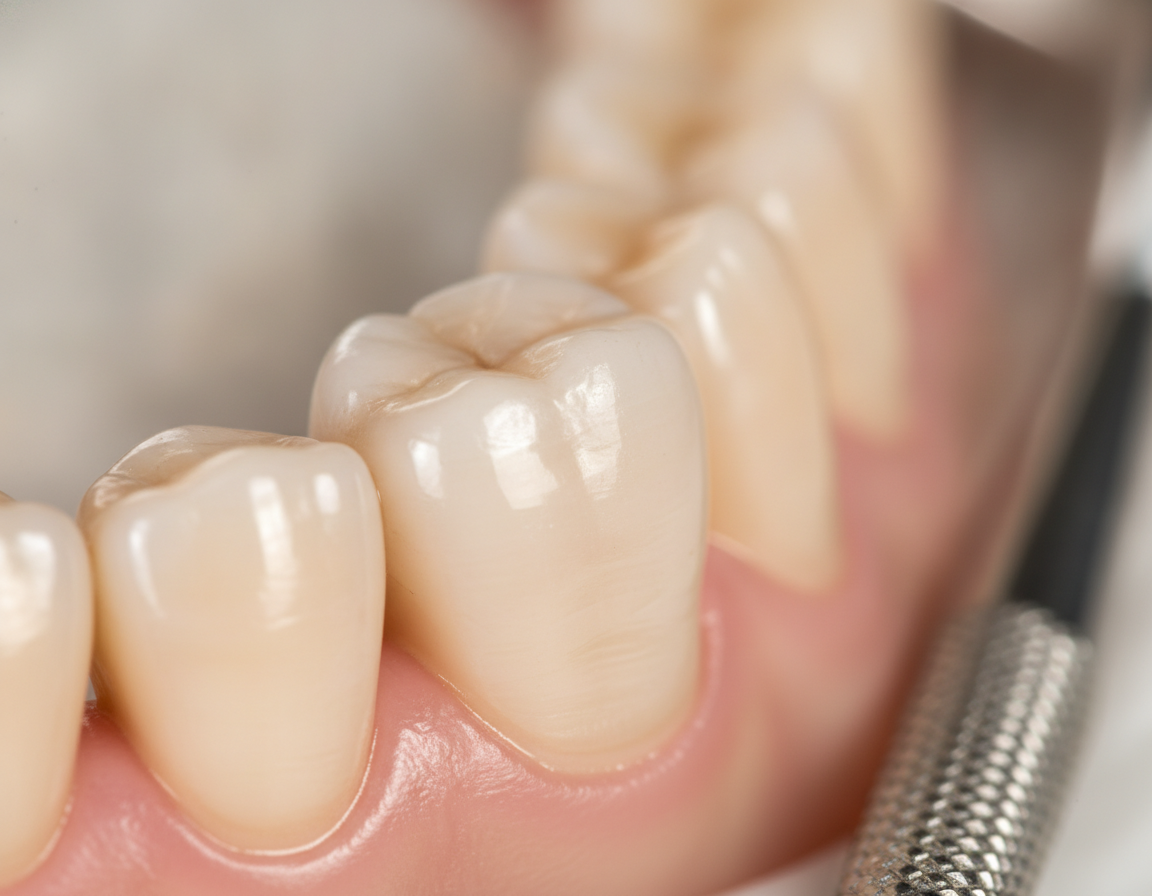 Completed tooth-colored dental filling restoration Completed tooth-colored dental filling restoration