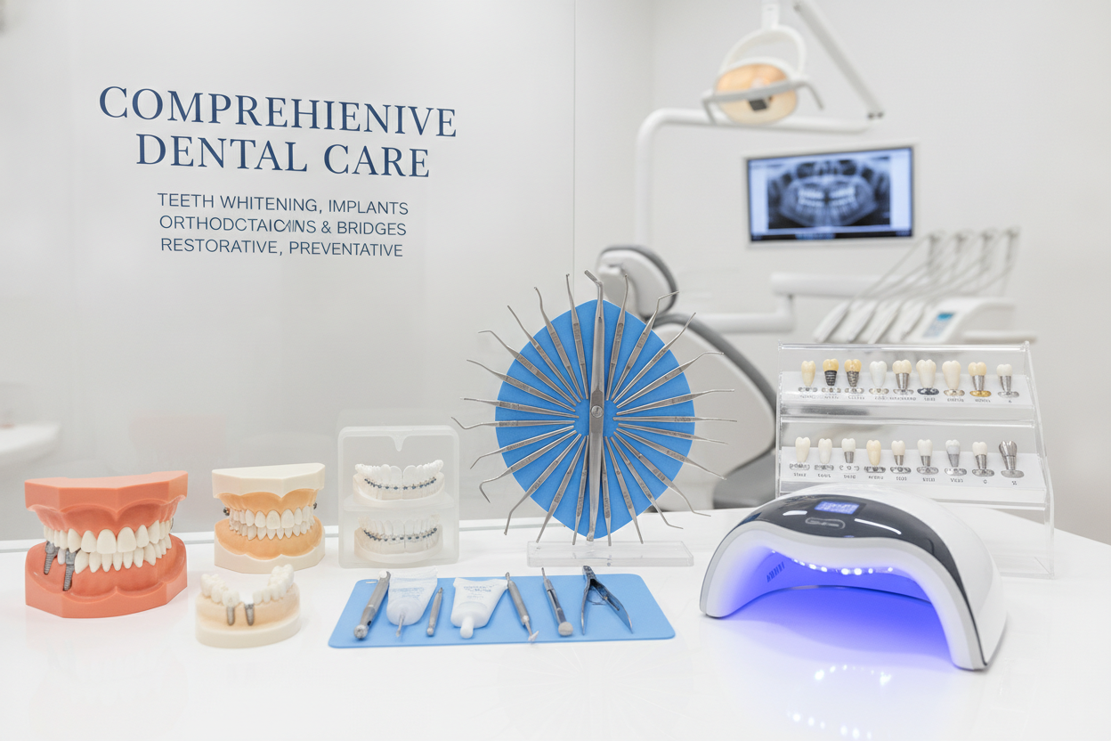 Comprehensive dental services display showing various treatment options Comprehensive dental services display showing various treatment options