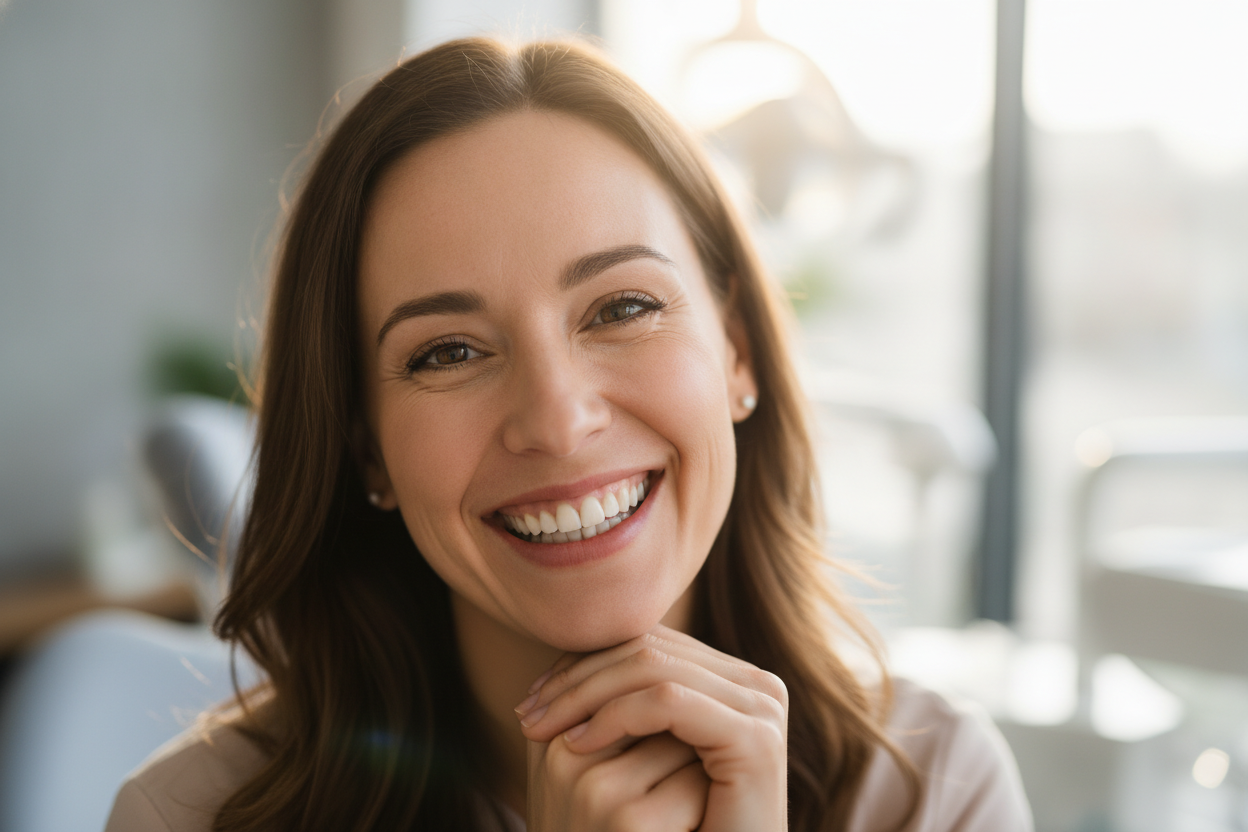 Patient smiling confidently with dental implant restoration Patient smiling confidently with dental implant restoration